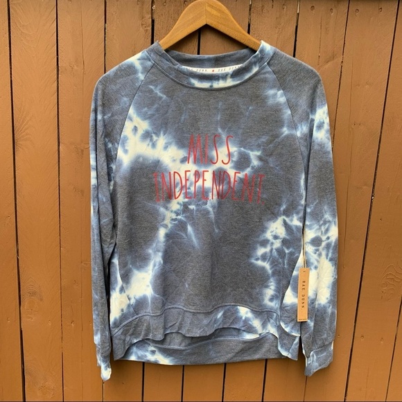 Rae Dunn | NWT Size Small Miss Independent Navy & White Tie Dye Sweatshirt - Picture 3 of 16